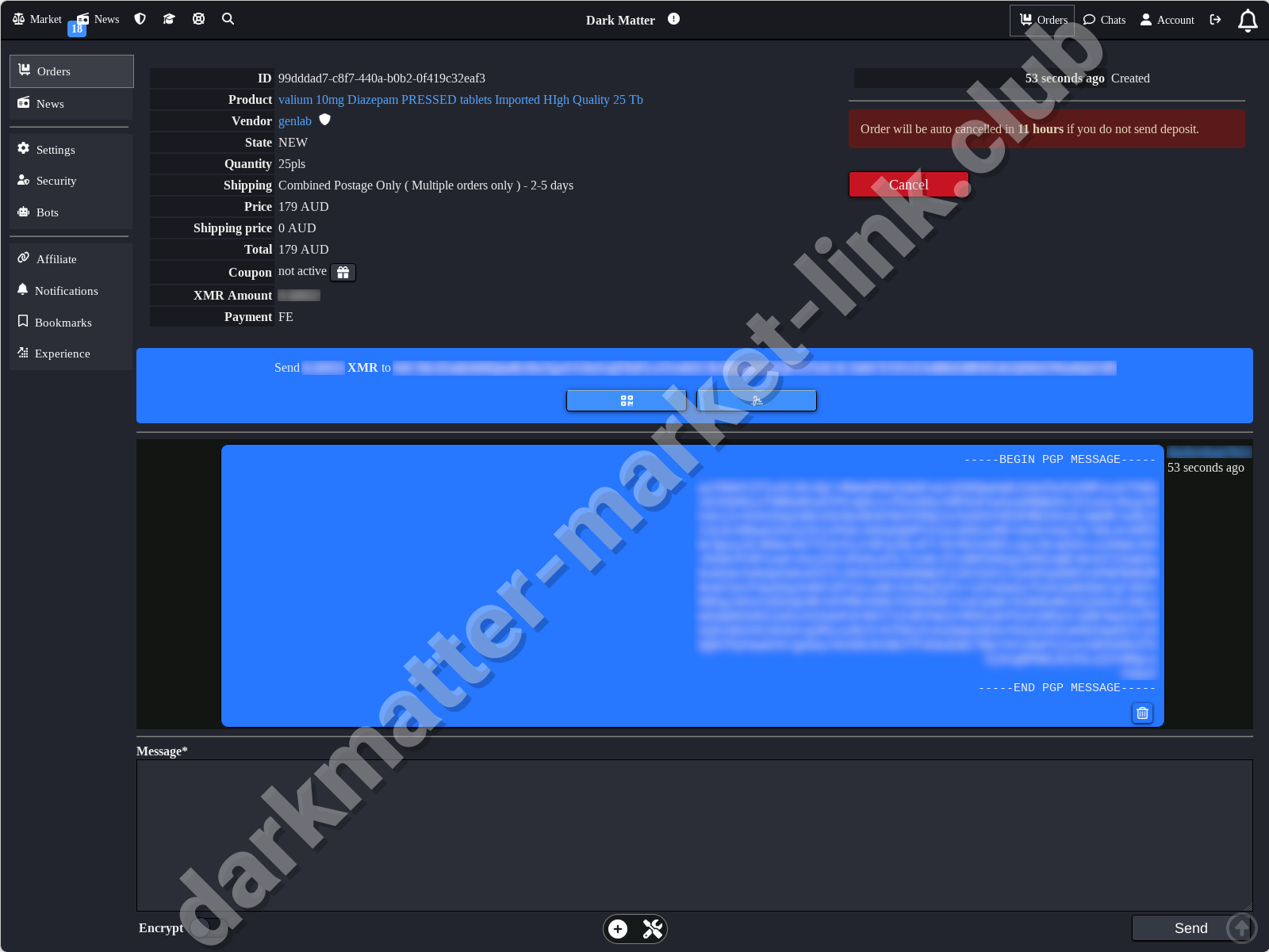 Secure order page via official Dark Matter Market Link 2026